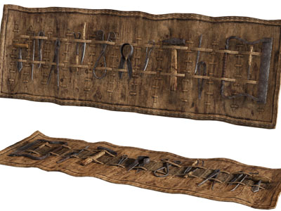 古代手术医疗器械工具皮革收纳包