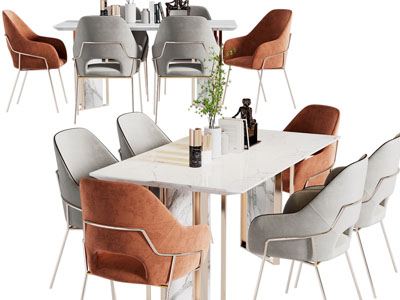 现代长方形大理石餐桌椅组合