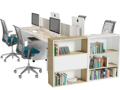 现代双向四人位办公桌椅组合