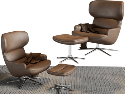 现代休闲椅子、脚踏