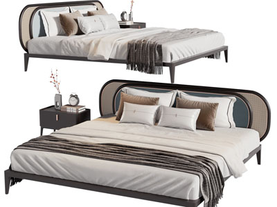 侘寂风双人床、床头柜