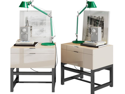 现代床头柜、台灯