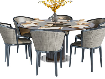 现代木质圆形餐桌椅组合