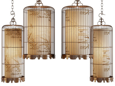 新中式鸟笼造的吊灯