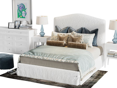 美式布艺双人床、边柜