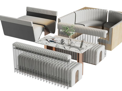 现代饭店卡座餐桌椅组合