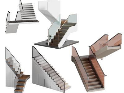 现代玻璃扶手旋转楼梯3d模型 现代玻璃扶手旋转楼梯