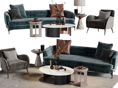 现代多人沙发、休闲椅子和茶几组合