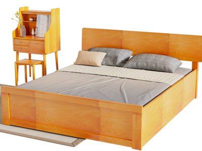 现代实木双人床、梳妆台