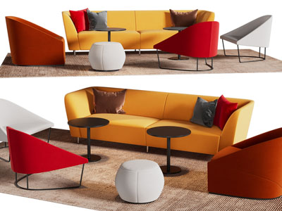 现代多彩双人、单人沙发、边几组合