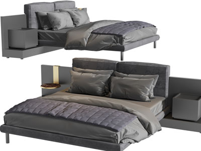 现代双人床、床头柜