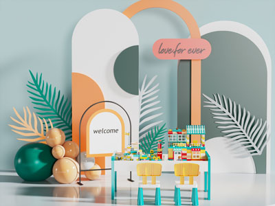 现代美陈、儿童积木玩具桌子