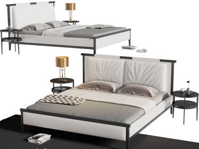 新中式双人床、床头几