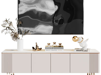 现代轻奢电视柜、电视机