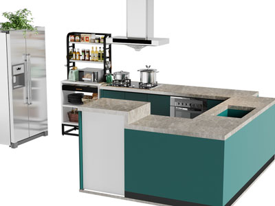 现代整体橱柜、电冰箱