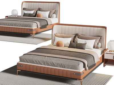 现代双人床、床头柜
