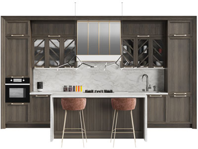 新中式实木整体橱柜、吧台