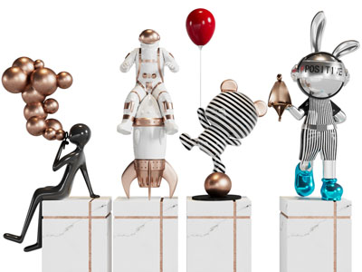 现代吹泡泡的小人雕塑雕刻摆件组合