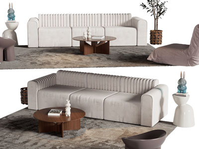 现代多人沙发、懒人沙发和茶几组合