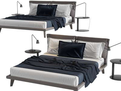 现代双人床、床头几