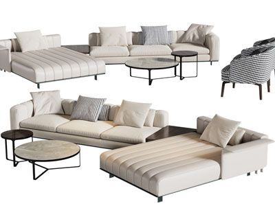 现代布艺转角多人沙发、休闲椅子和茶几组合