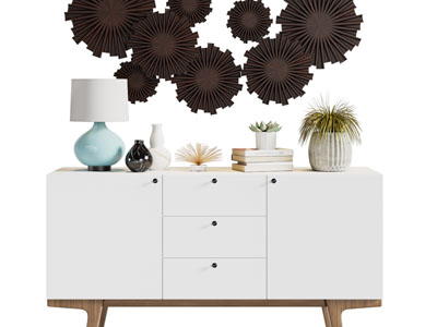 现代木质玄关柜、摆件组合