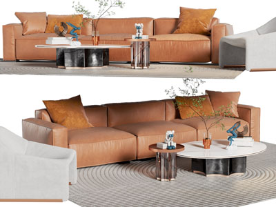 现代多人、单人沙发和茶几组合