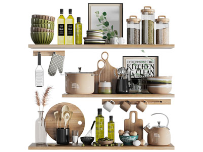 现代隔板上的厨具