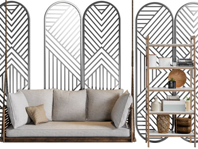 现代金属屏风、多人沙发