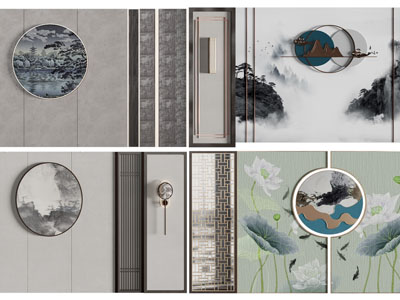 新中式背景墙3d模型 新中式背景墙