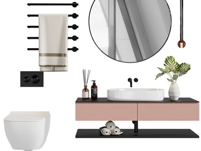 现代洗手台、马桶和毛巾架