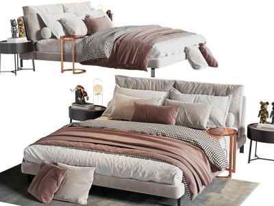 现代双人床、床头柜