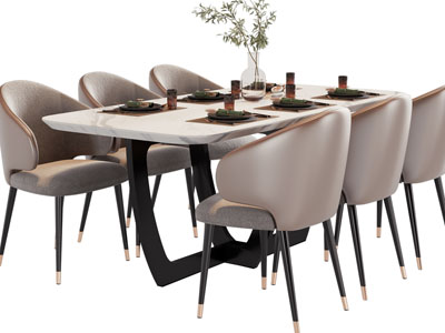 现代长方形餐桌椅组合