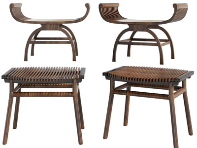 新中式镂空实木脚踏、凳子