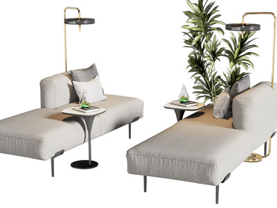 现代无扶手双人沙发3d模型 现代无扶手双人沙发