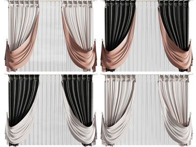 现代布艺撞色窗帘窗纱