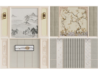 新中式背景墙3d模型 新中式背景墙