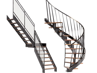 工业风loft金属扶手转角旋转楼梯3d模型 工业风loft金属扶手转角旋转楼梯