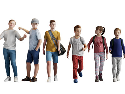 现代放学的儿童、男孩和女孩人物3d模型 现代放学的儿童、男孩和女孩人物