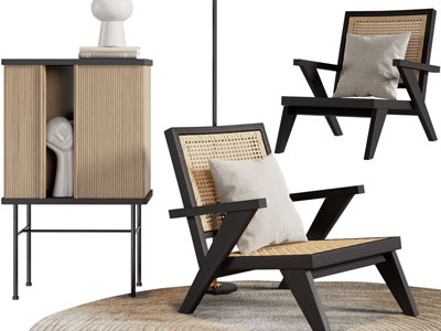 侘寂风休闲椅子、边柜
