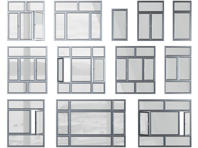 现代不同规格的平开窗户
