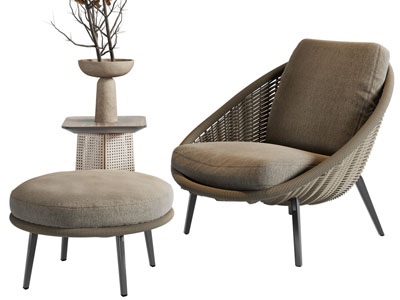 侘寂风休闲椅子、脚踏和边几