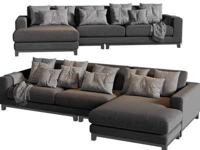 现代布艺转角多人沙发