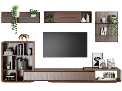 现代实木电视柜、电视机