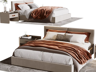 现代布艺双人床、床头柜