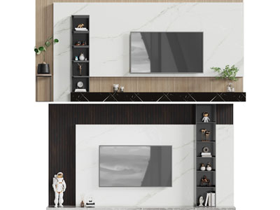 现代带装饰柜的电视背景墙3d模型 现代带装饰柜的电视背景墙