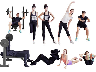 现代做运动的男人、女人人物