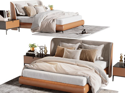 现代双人床、床头柜