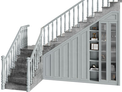 简欧实木栏杆带收纳装饰柜的旋转楼梯3d模型 简欧实木栏杆带收纳装饰柜的旋转楼梯