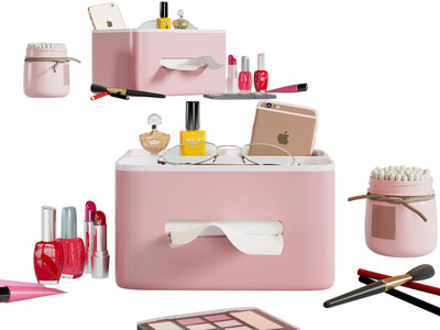 现代餐巾纸盒、化妆品摆件组合